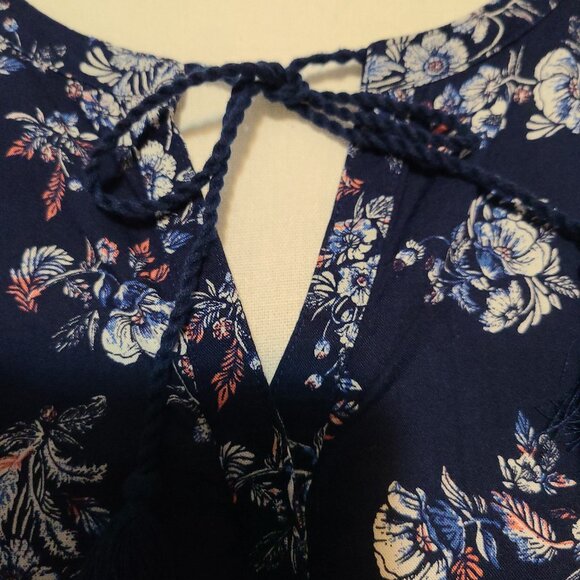MISSES SONOMA GOOD FOR LIFE BOTTOM RUFFLE HEM DRESS DARK BLUE FLORAL SZ MEDIUM - Picture 4 of 12